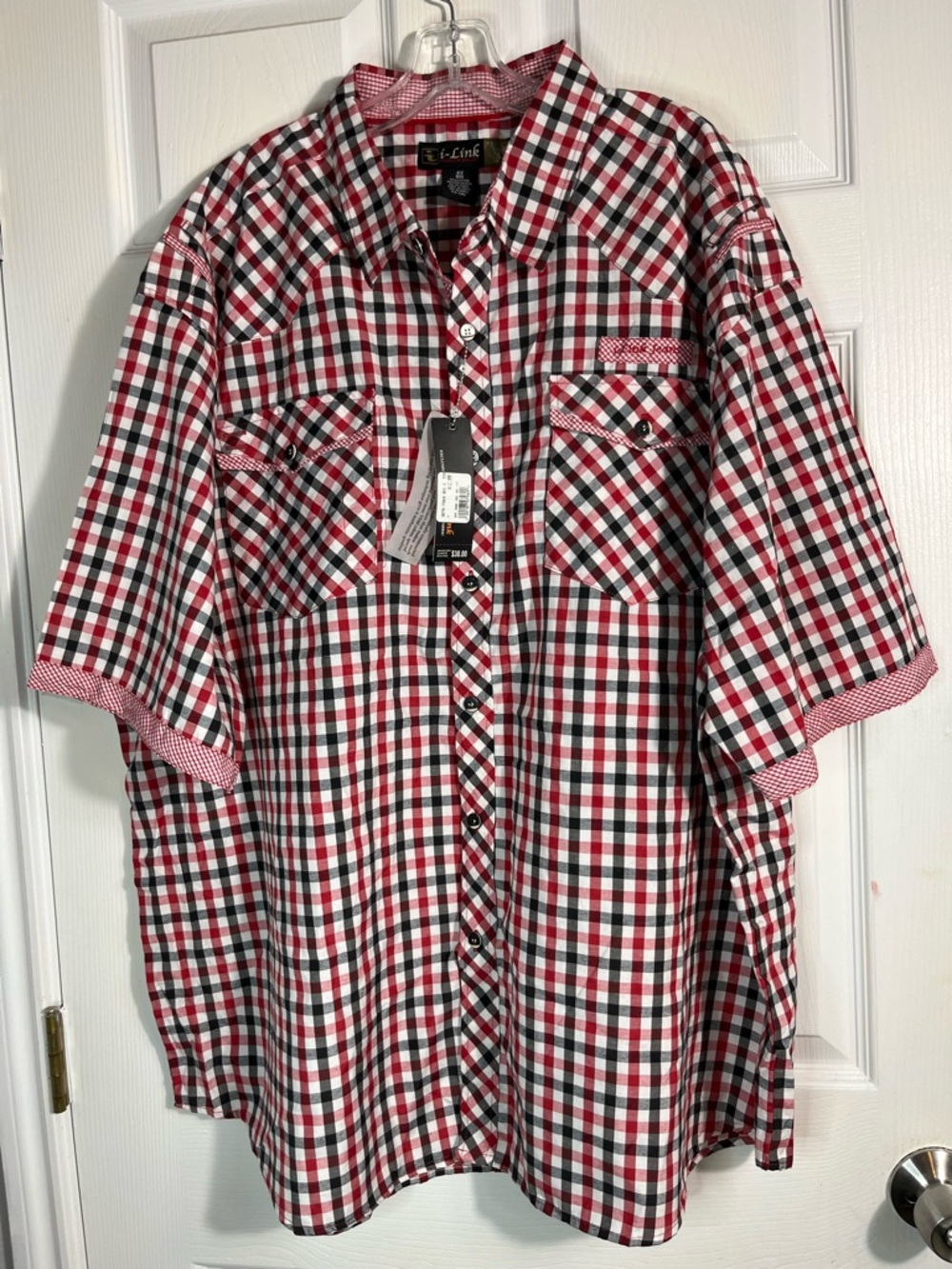 NWT Link Men's Short-Sleeve Red & Black Plaid Shirt 4X